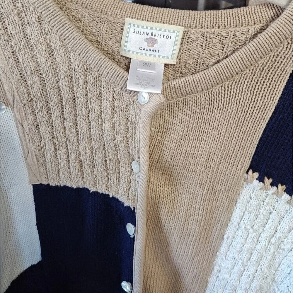 Vintage Susan Bristol Full Button Patchwork Sweater Cardigan Size 2W Cottagecore